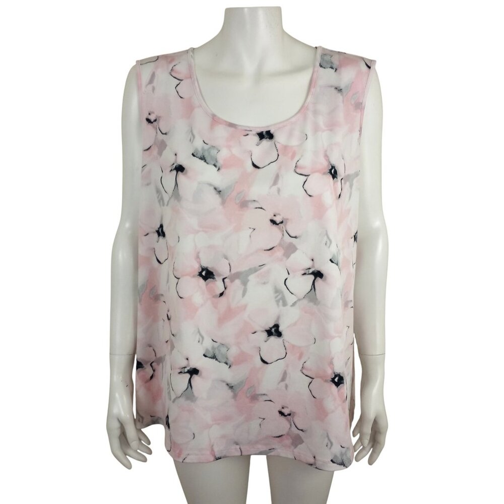 Kasper Pink Floral Shell Tank Tunic Top Womens 2X Scoop Neck Sleeveless